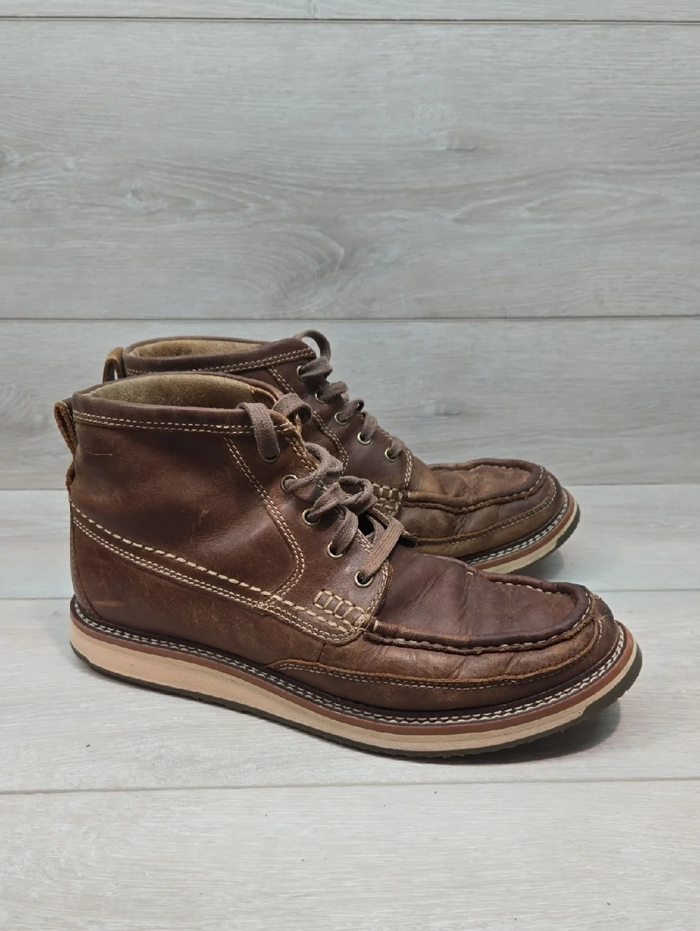 Ariat Men's 10025144 Brown Leather Moc Soft Toe Work Boots Classic Lace-Up Sz 9D